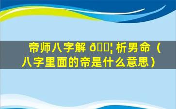 帝师八字解 🐦 析男命（八字里面的帝是什么意思）